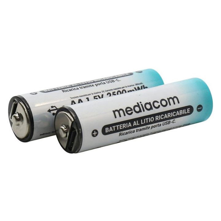 2 batterie AA 1650Mah RIC. USB-C - Mediacom